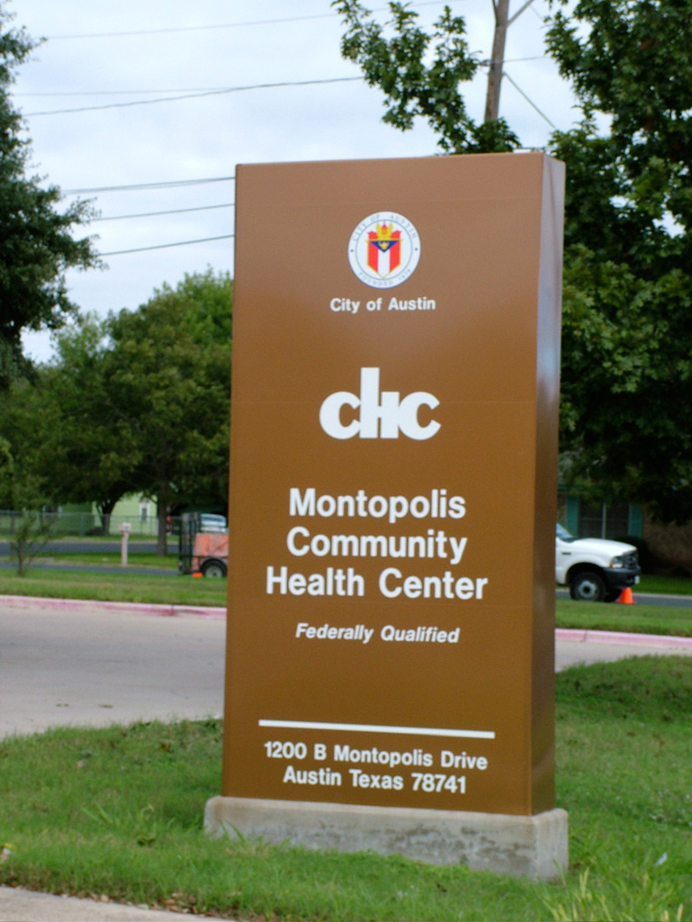 A CHC sign at the Montopolis Community Health Center